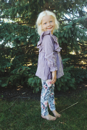 Lavender Ruffle Top with Gray and Lavender Floral Leggings