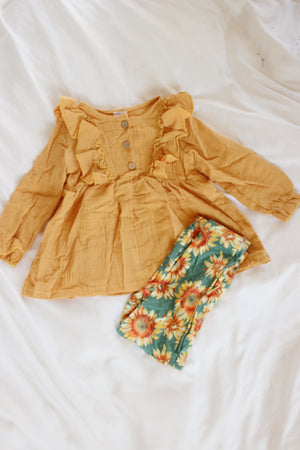 Gold Ruffle Shirt with Sunflower Shirt Leggings