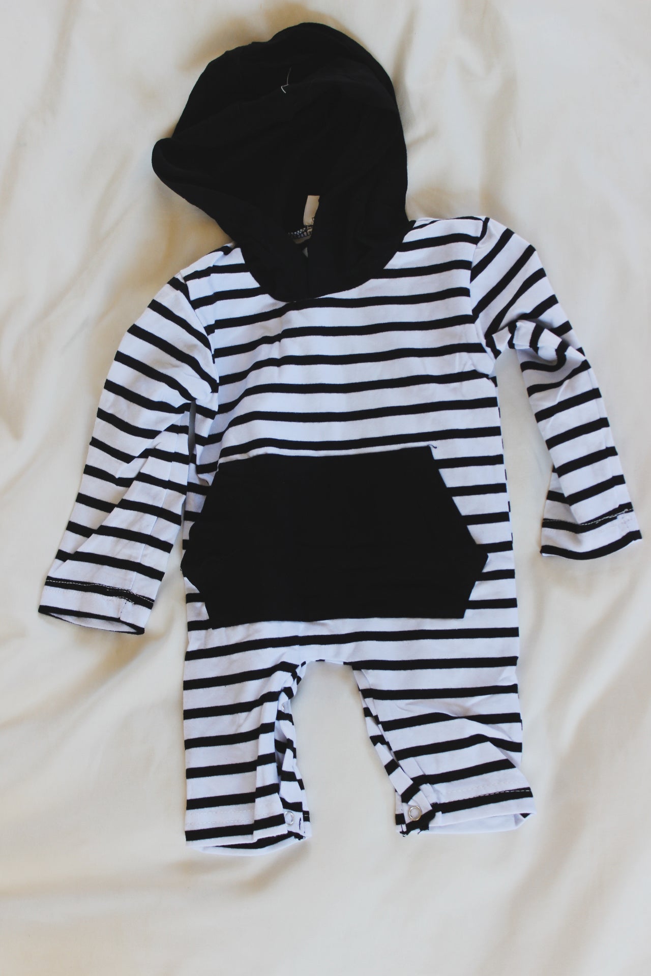 Black and White Hooded Infant Romper