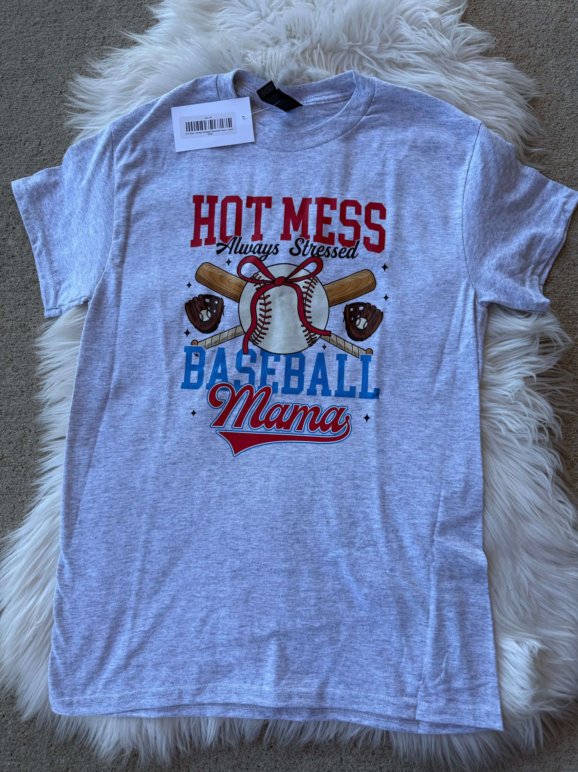 Hot Mess, Always Stressed Baseball Mama  T-shirt