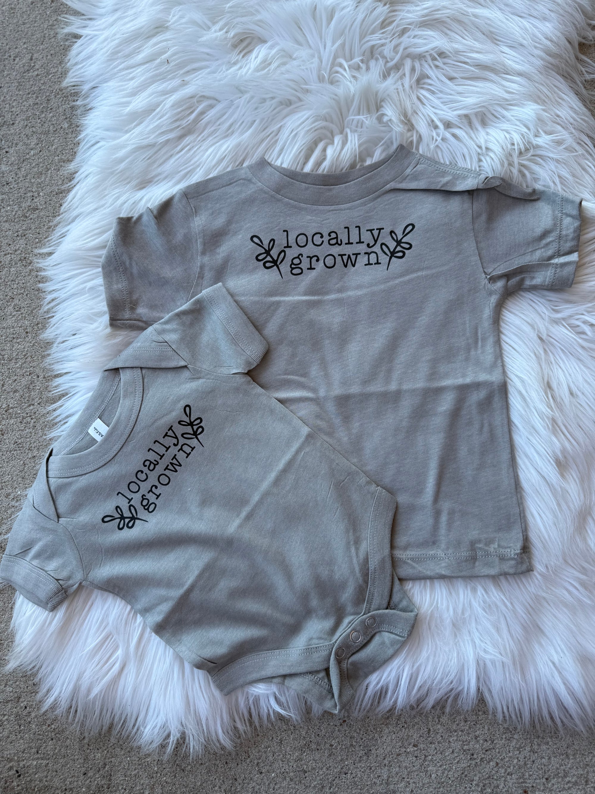 Locally Grown Gray Onesie & T-Shirt