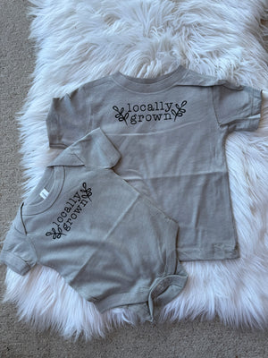 Locally Grown Gray Onesie & T-Shirt