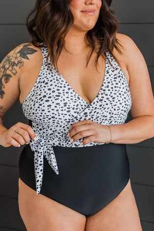 Beach Party One-Piece Swimsuit- Black & Dalmatian Print