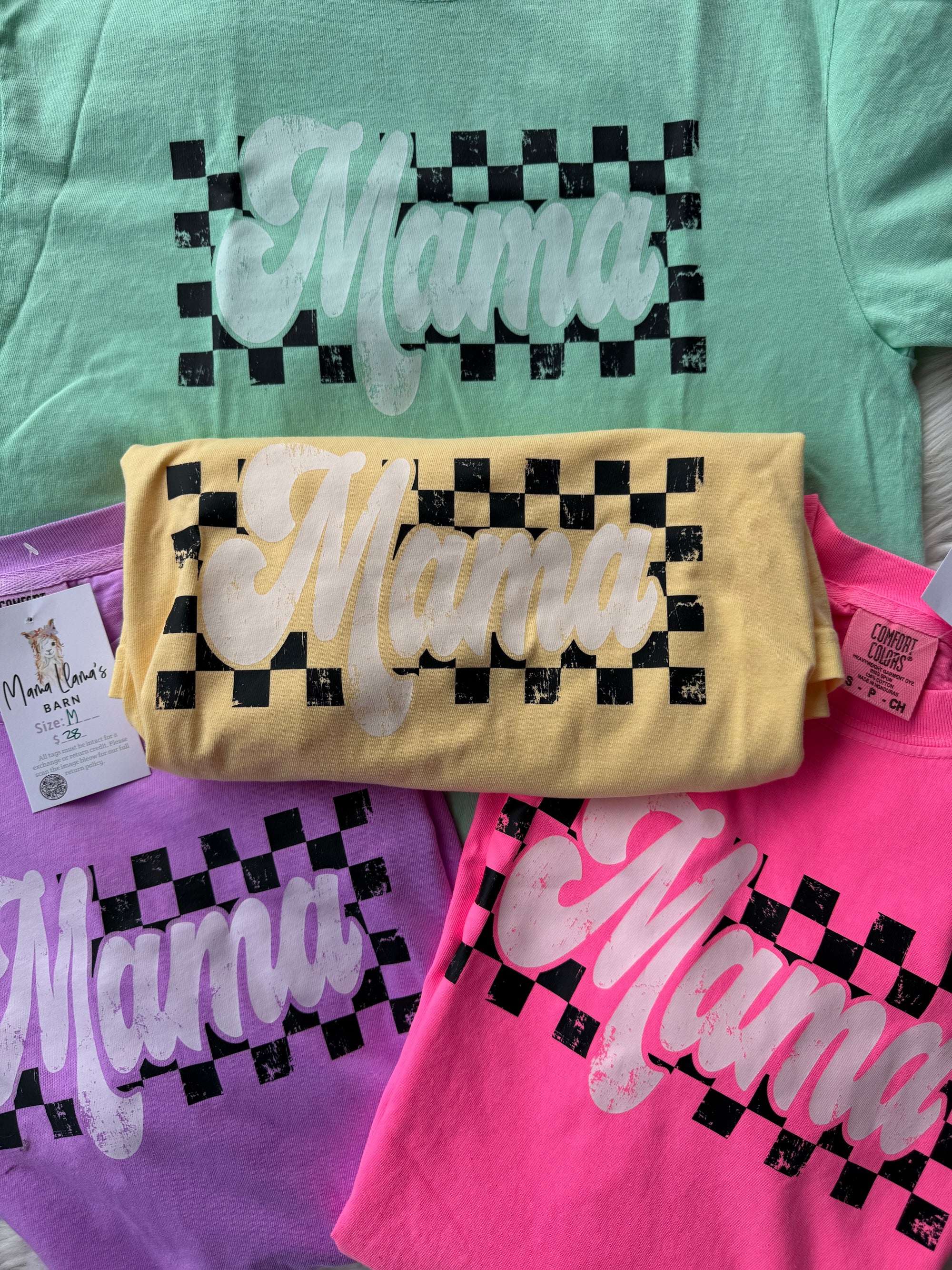 Mama Checkered Neon Violet T-Shirt