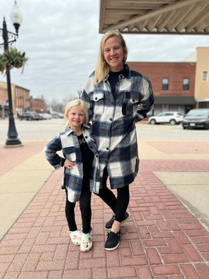 Dark Blue Plaid Shacket Adult (Mommy & Me)