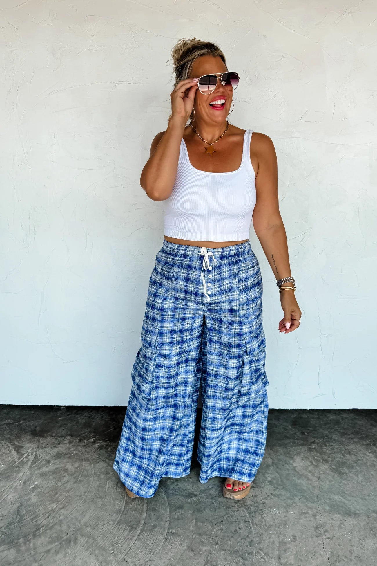 PREORDER- PLAID BEHAVIOR WIDE LEG PANTS