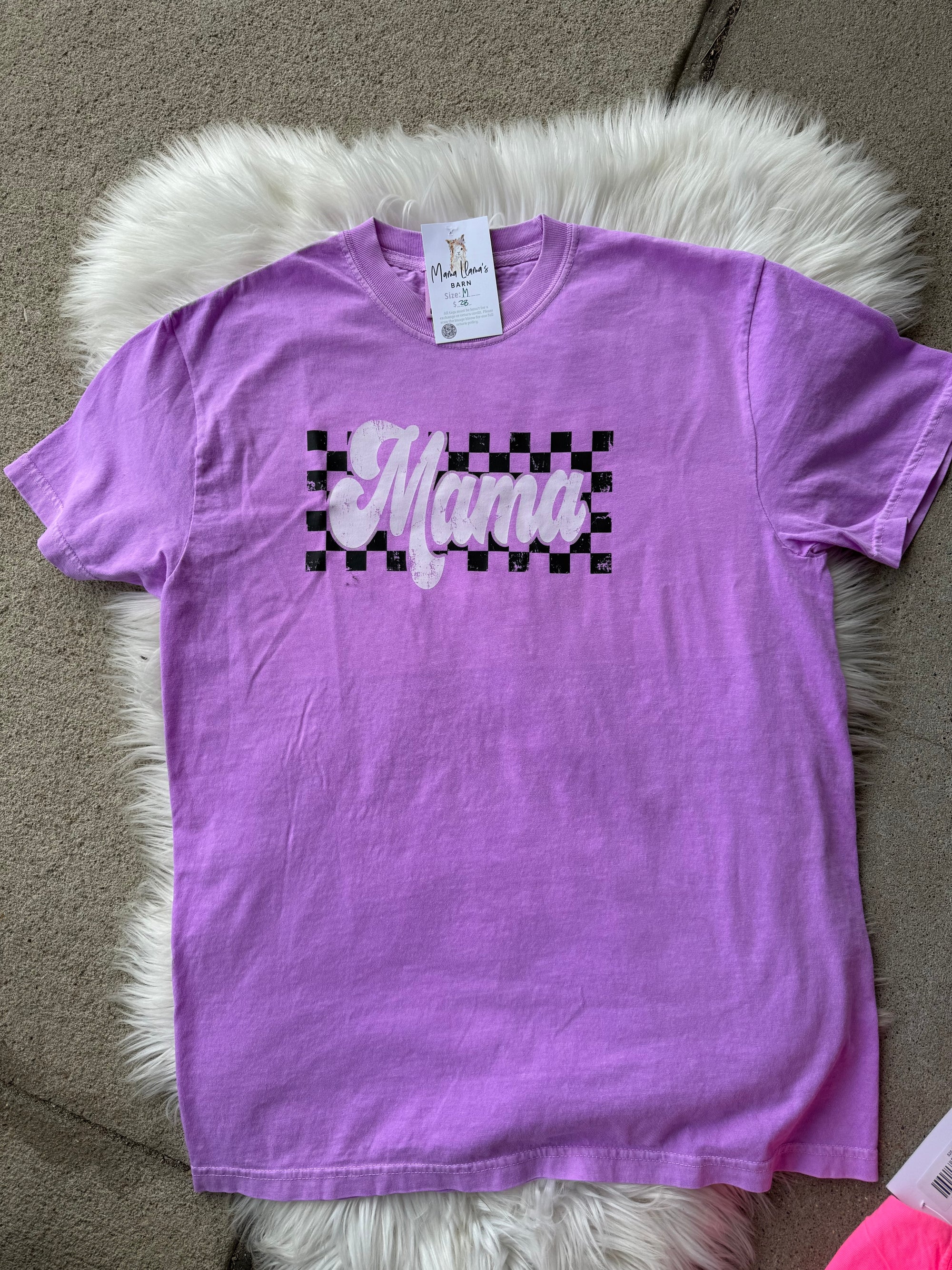Mama Checkered Neon Violet T-Shirt