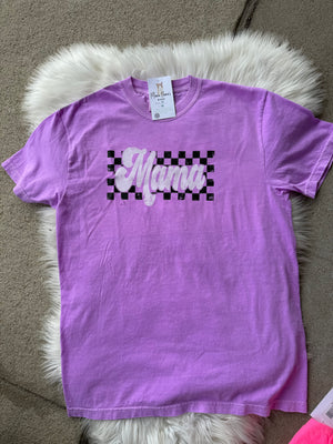 Mama Checkered Neon Violet T-Shirt