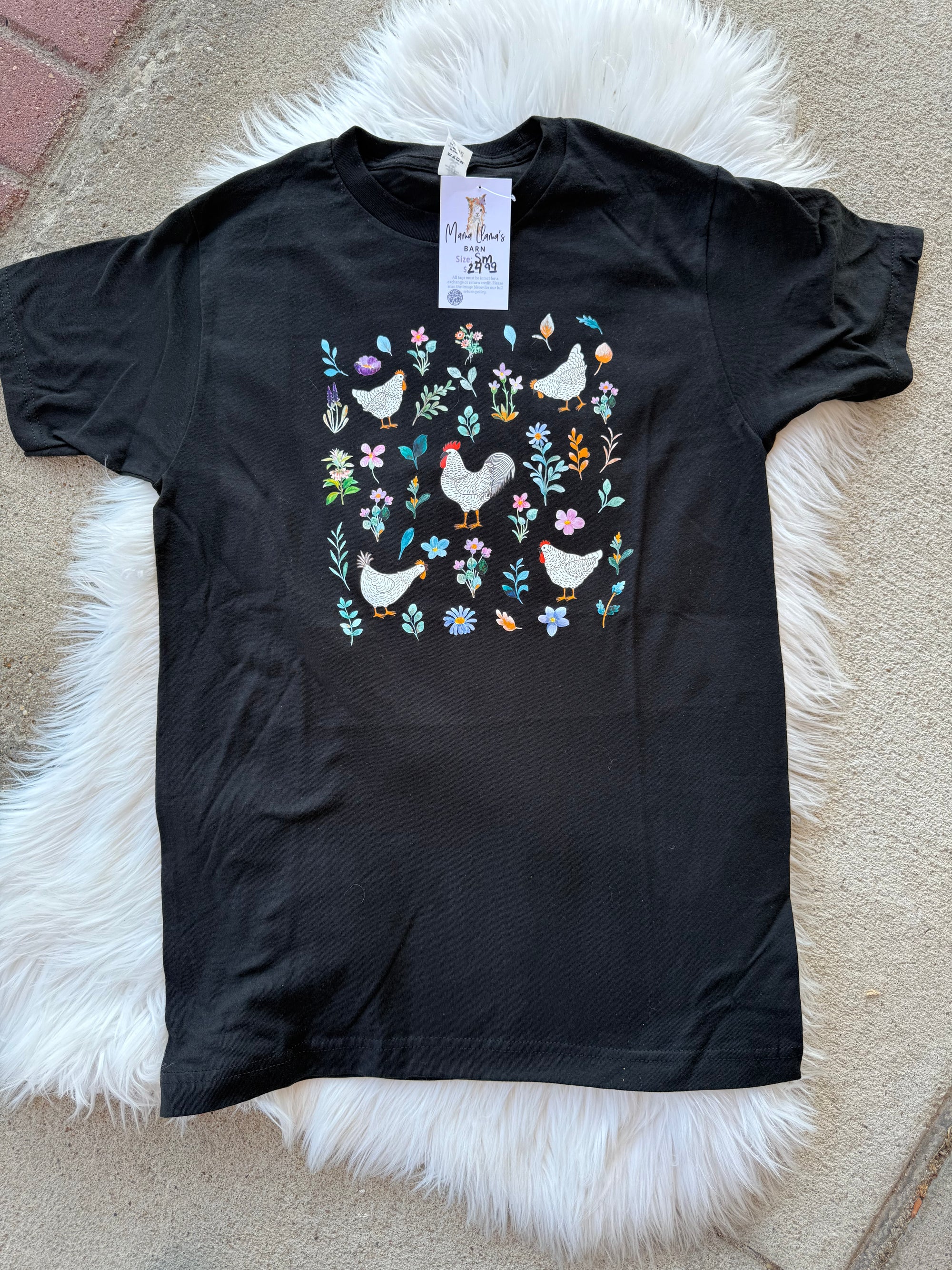 Chicken Floral Black T-shirt