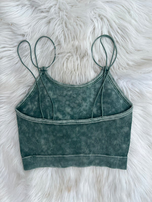 Dark Green WASHED RIBBED SEAMLESS DOUBLE STRAP BRAMI