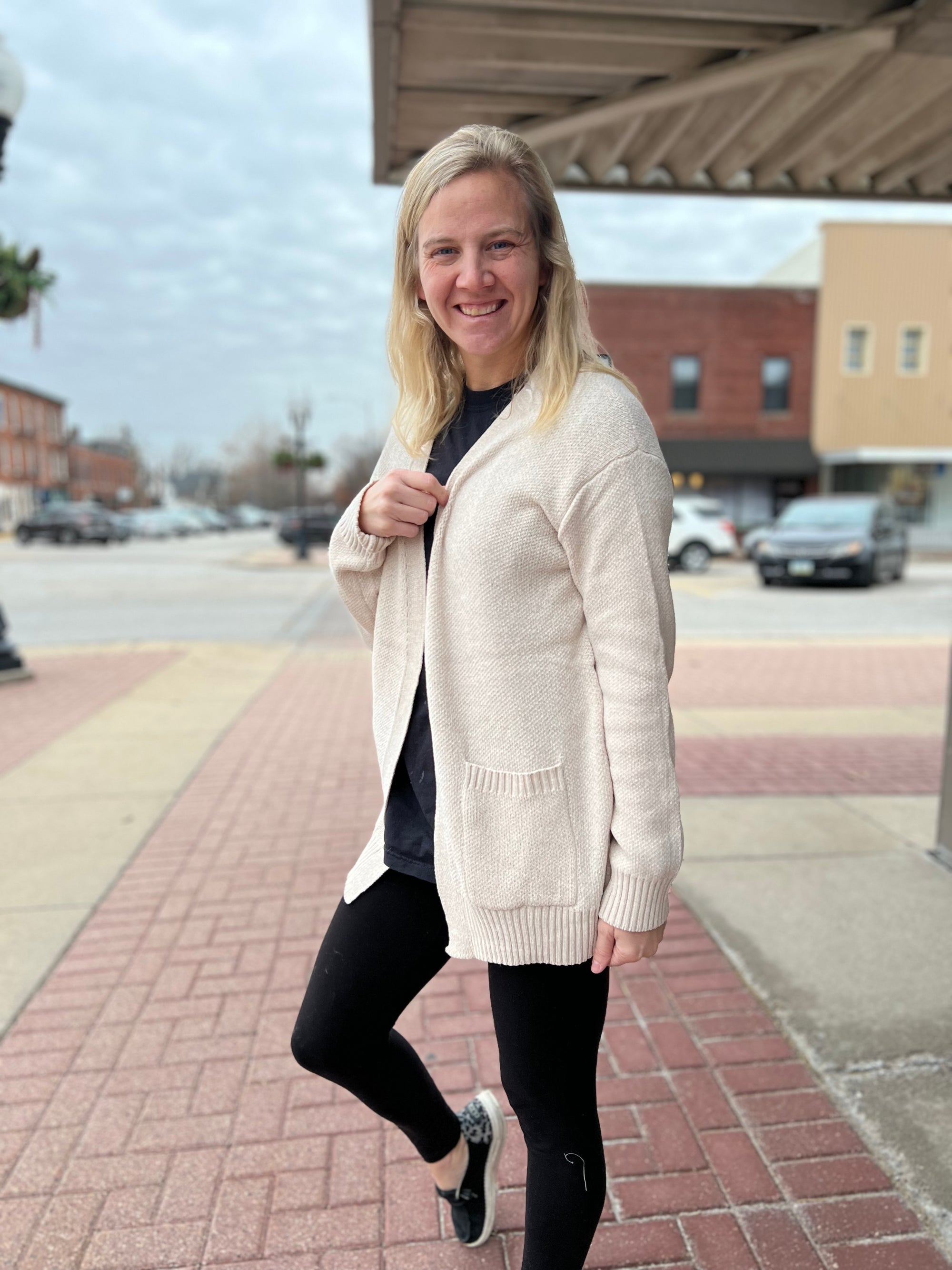 Melange Sand/Beige Open Front Sweater Cardigan