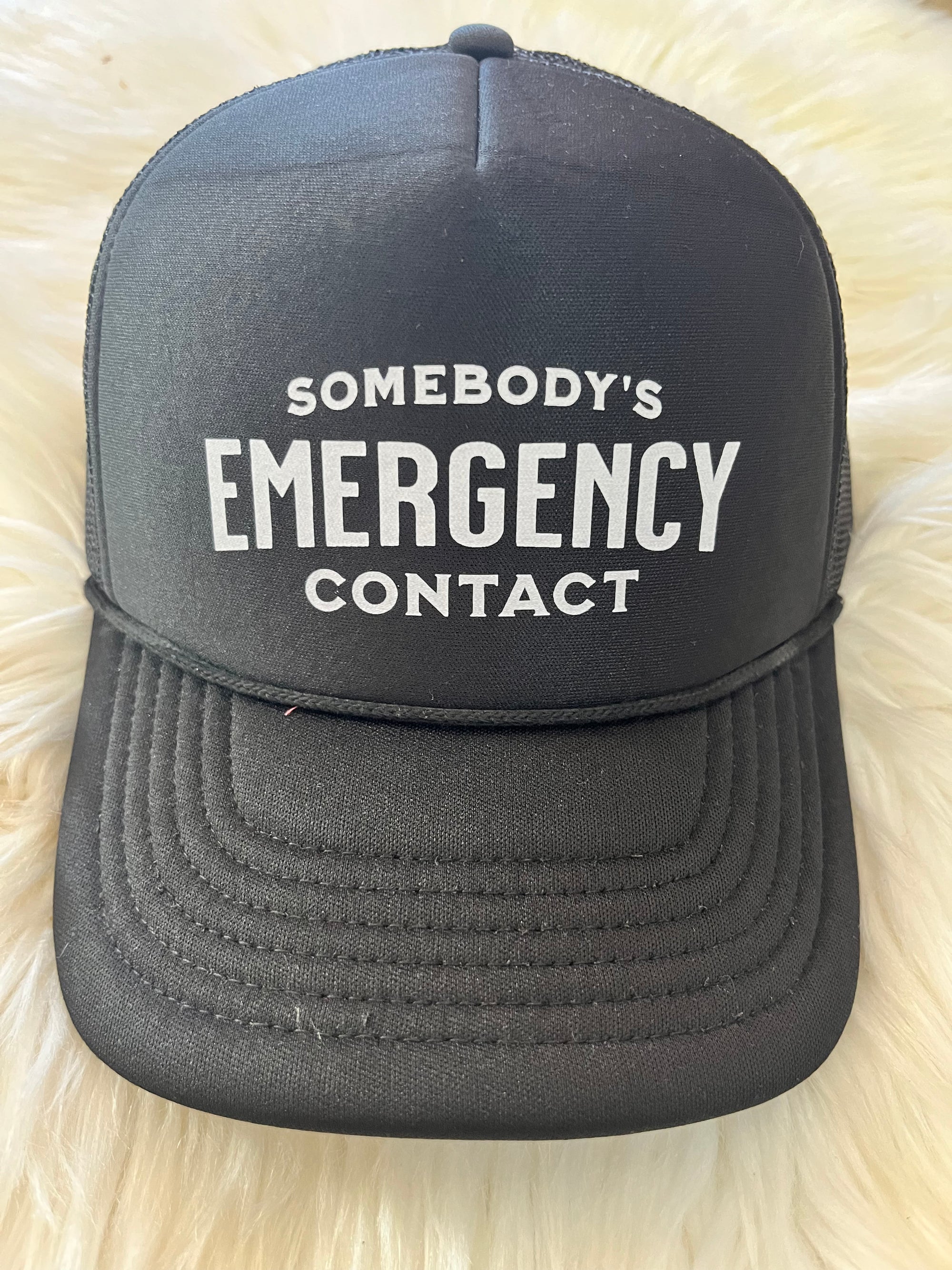 Somebody's emergency contact All black foam hat