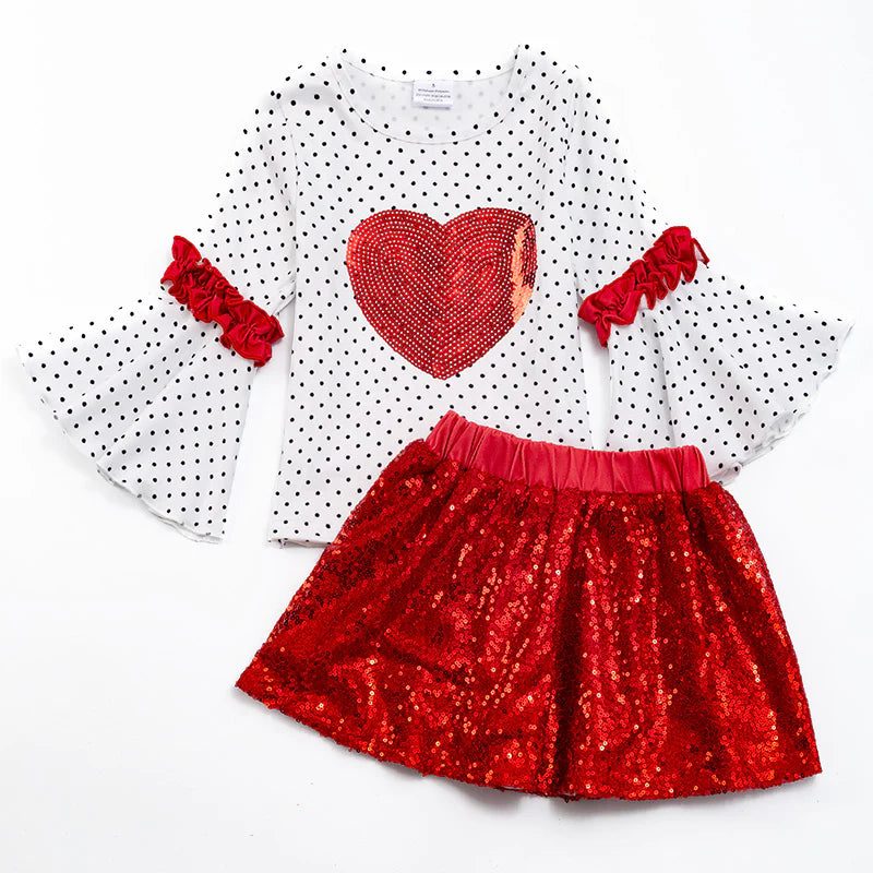 Girl Polka Dot sequin Heart Skirt Set (pre-order)