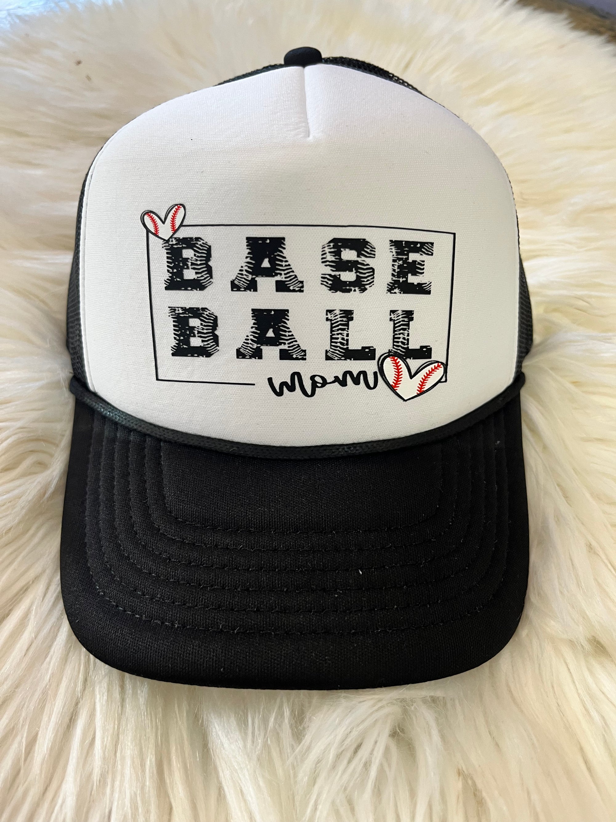 baseball mama black and white foam hat