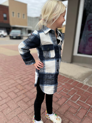 Dark Blue Plaid Shacket Kid (Mommy & Me)