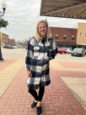 Dark Blue Plaid Shacket Adult (Mommy & Me)