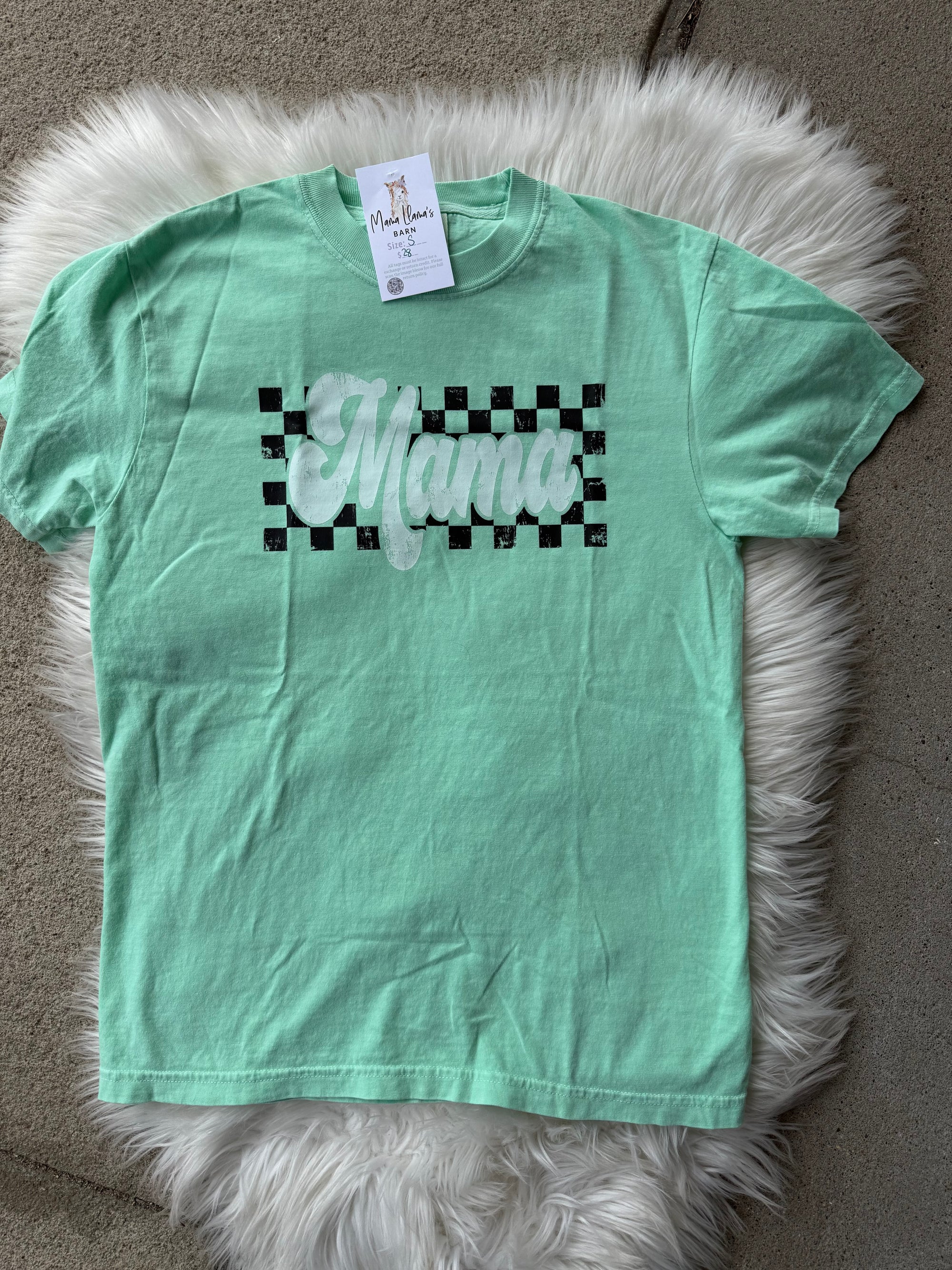 Mama Checkered Mint Green T-Shirt