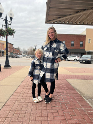 Dark Blue Plaid Shacket Adult (Mommy & Me)