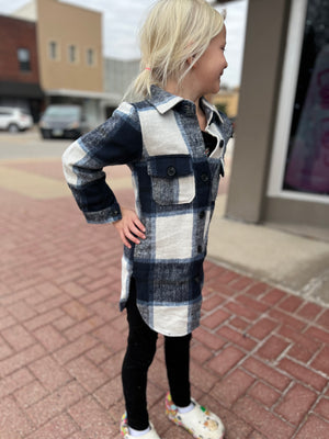 Dark Blue Plaid Shacket Kid (Mommy & Me)