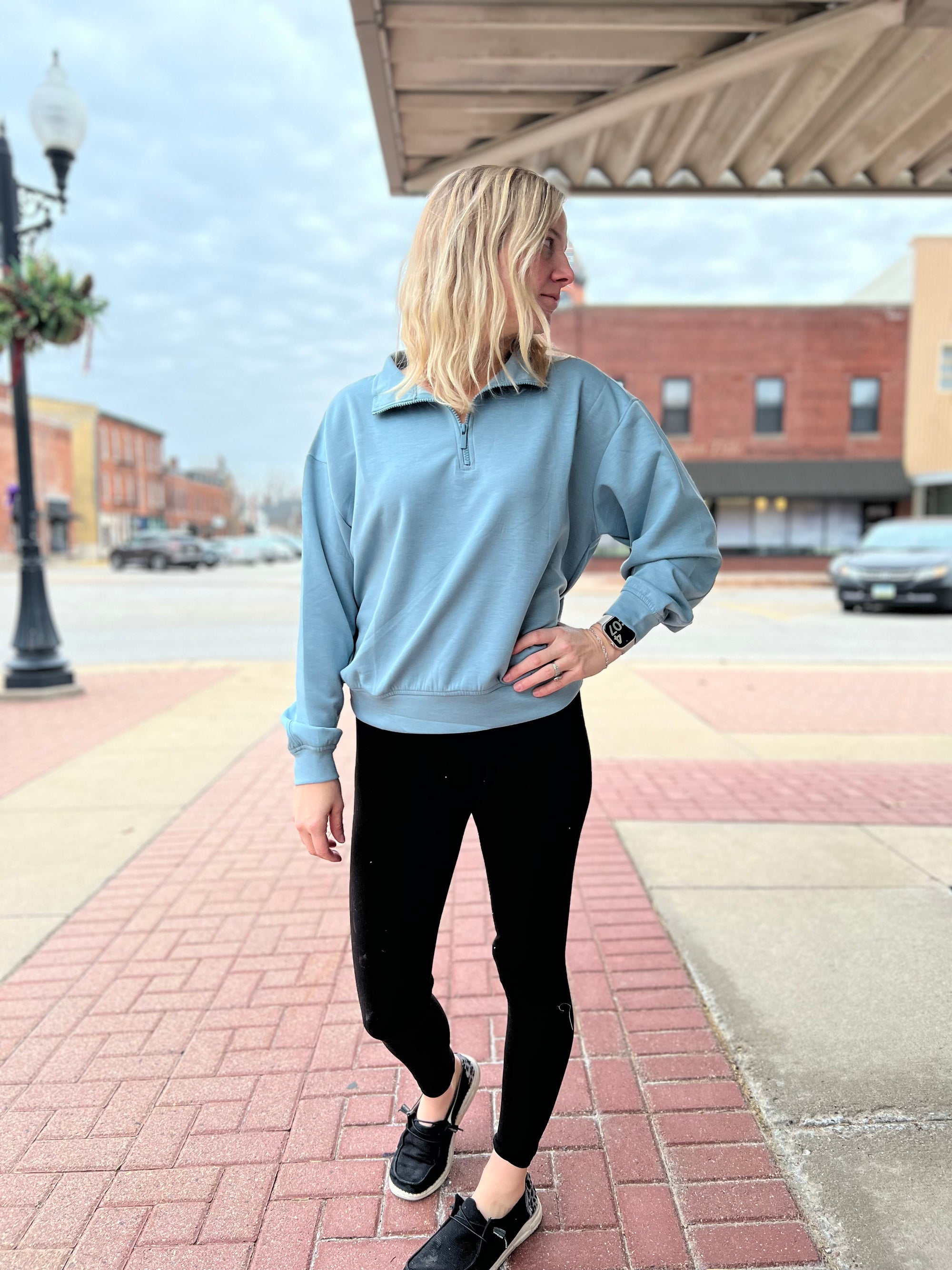 Scuba Half Zip Blue Grey Pullover Sweatshirt