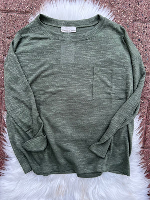 Slub Hacci Long Sleeve T-Shirt Olive