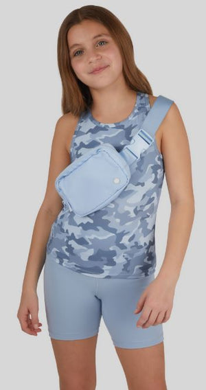 Ashley Blue Girls Tank, Bike Short, and Fanny Bag 3PCS Set