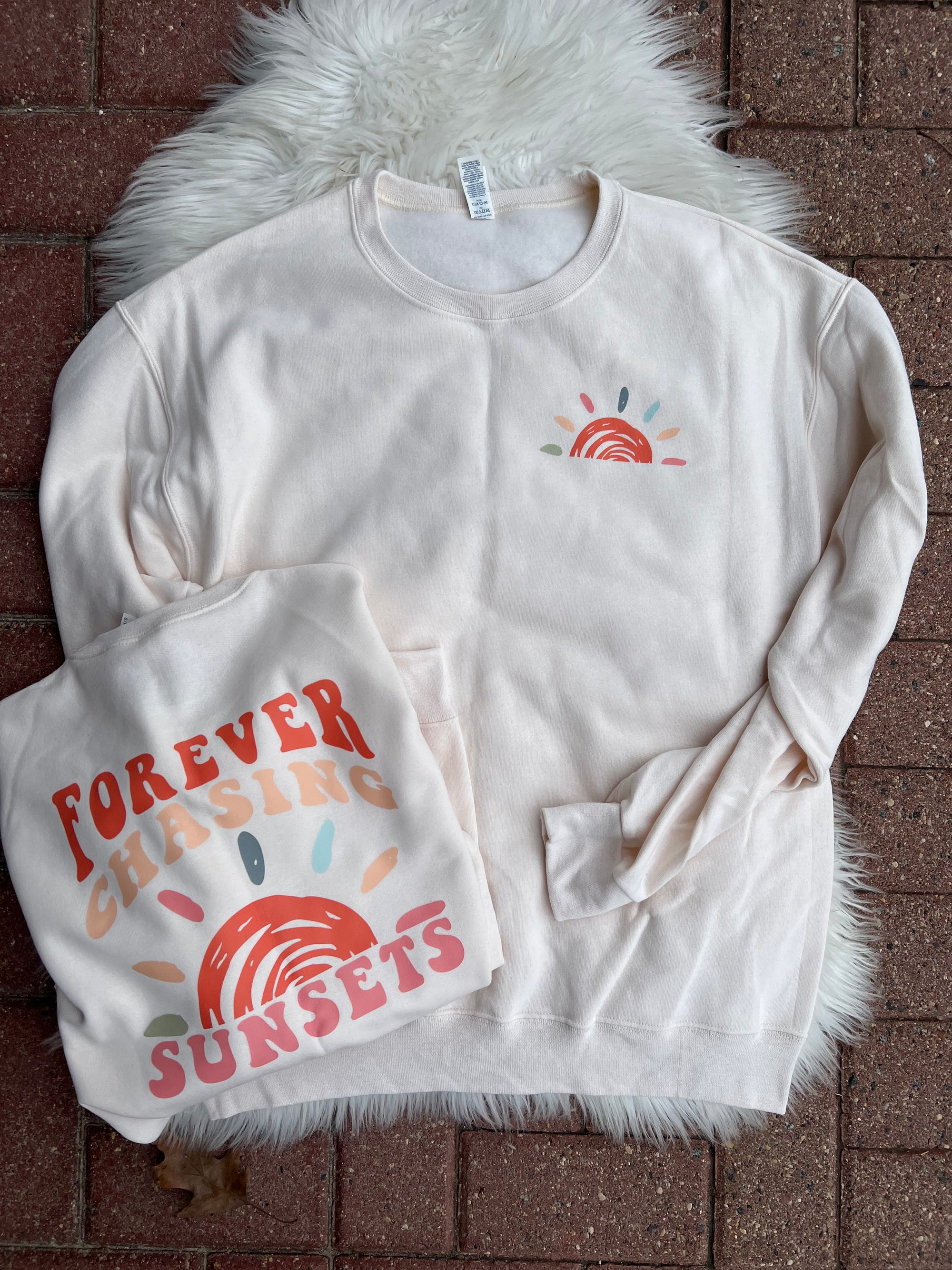 Forever Chasing Sunsets- Natural Crew neck