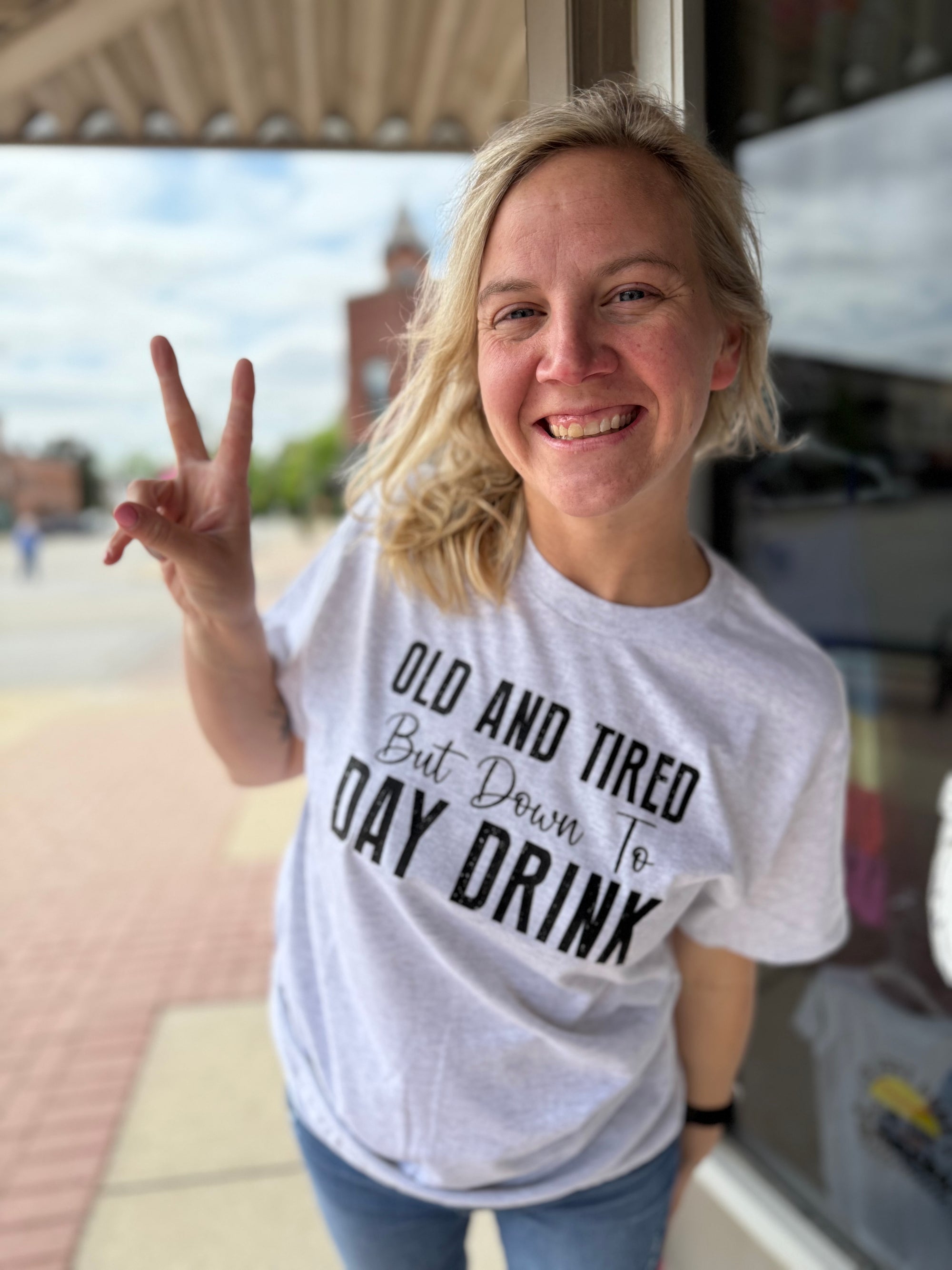 Old And Tired But Down To Day Drink Grey T-Shirt