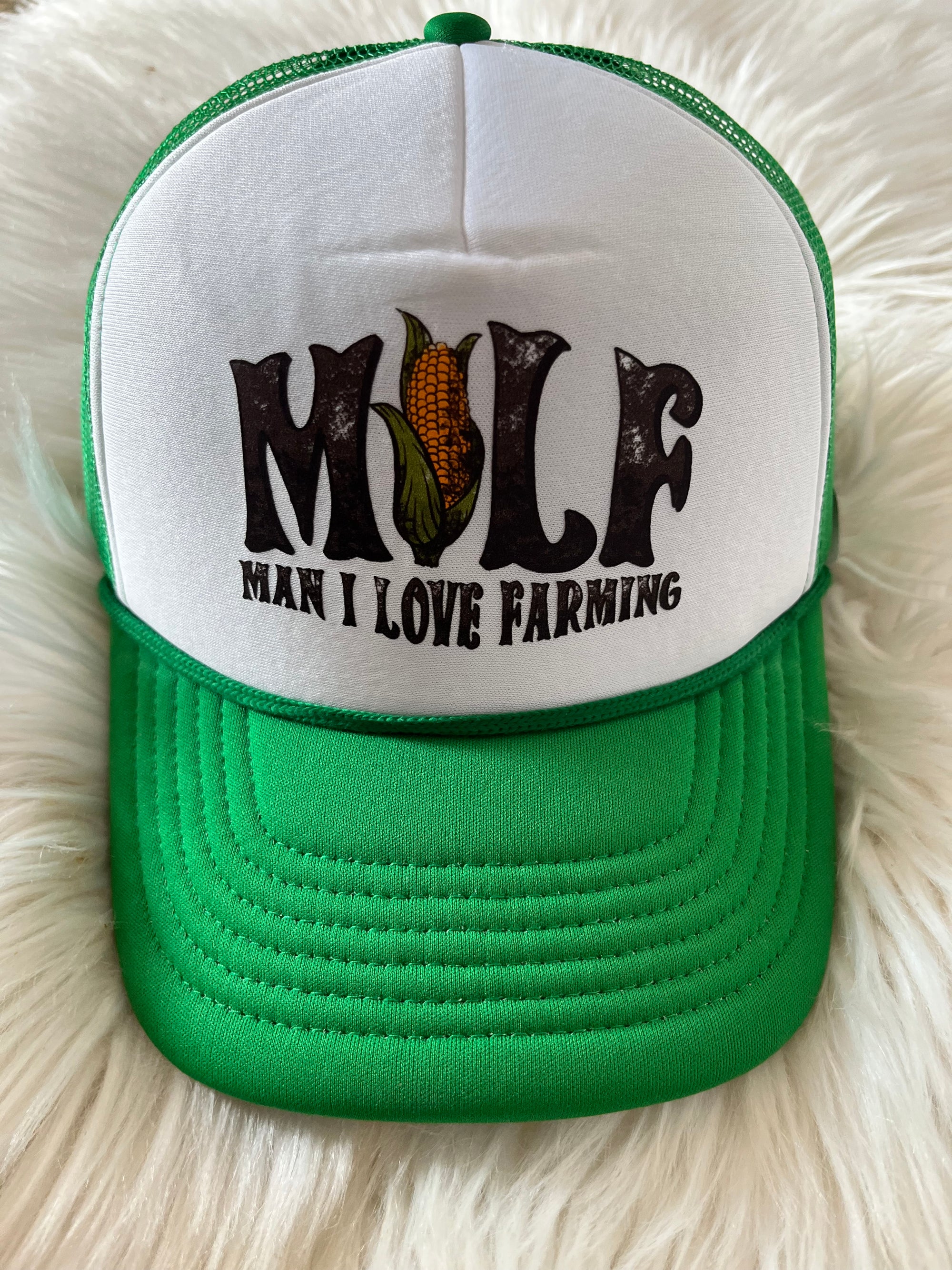 MILF Man I love farming green and White foam hat