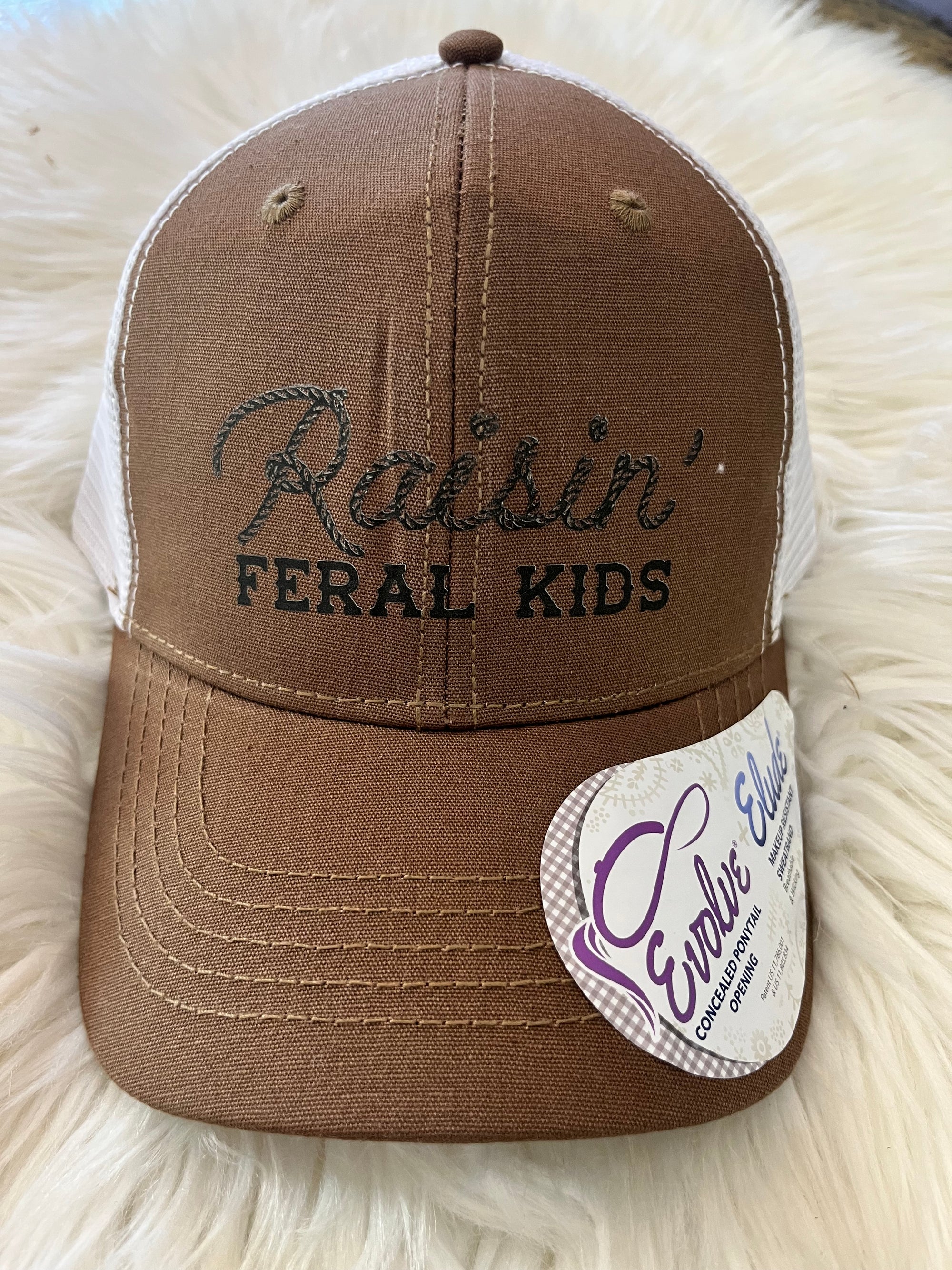 Raising Feral Kids camel/white hat