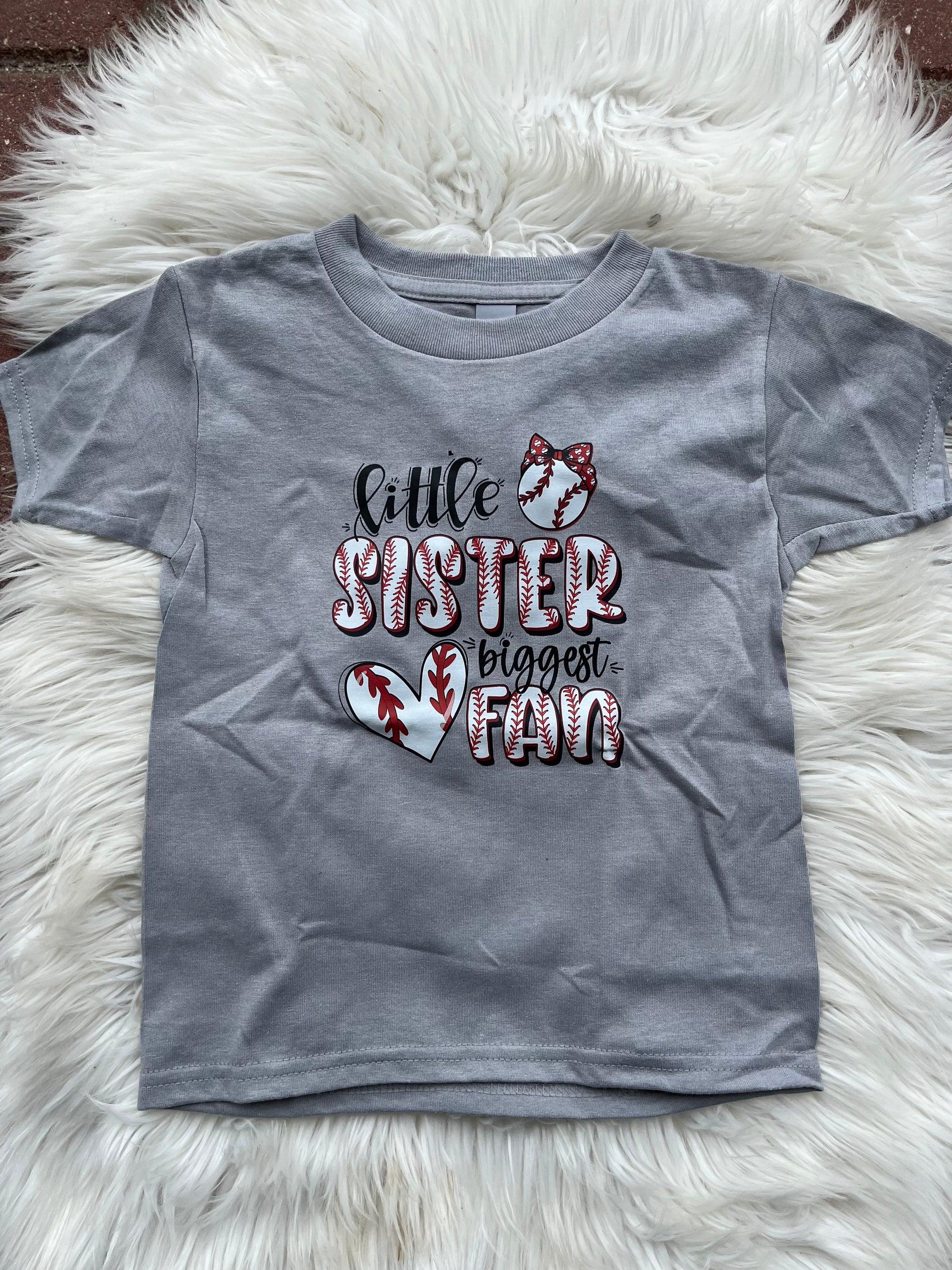 Little Sister Biggest Fan - Baseball Gray Tee