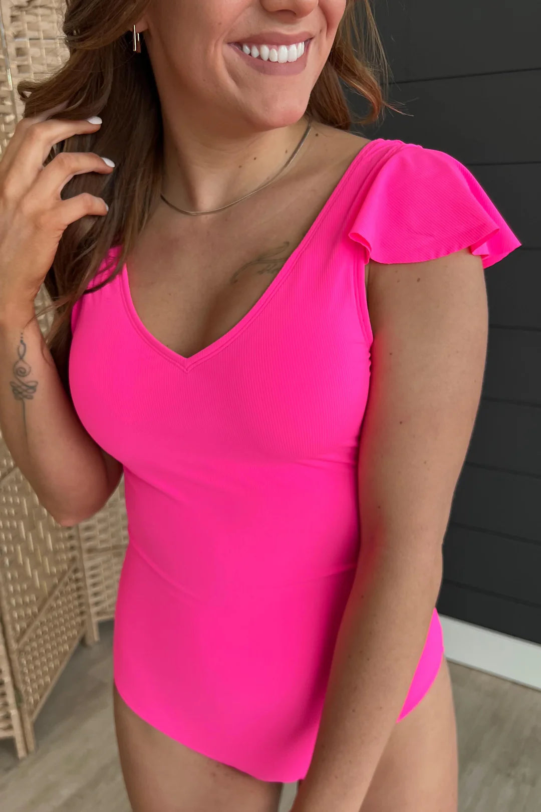 Beachside Bliss Ribbed One-Piece Swimsuit- Neon Pink