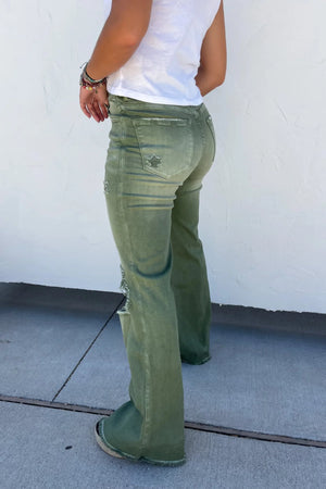 Olive Distressed Colored Jeans (Pre-book)