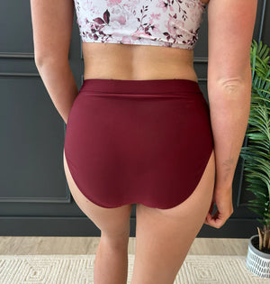 Sandy Shores High-Rise Swim Bottoms- Burgundy