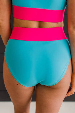 Ray Of Sunshine Swim Bottoms- Blue & Bright Pink