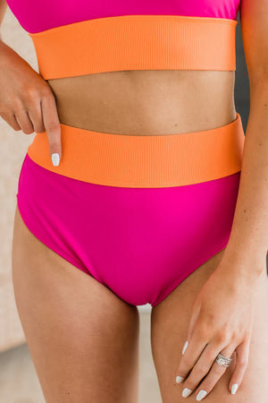 Ray Of Sunshine Swim Bottoms- Hot Pink & Orange