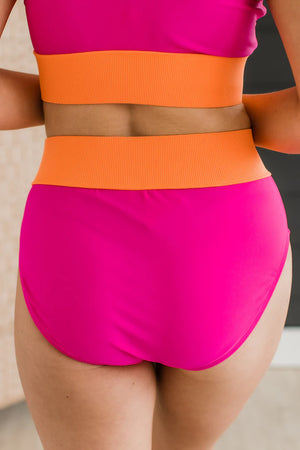 Ray Of Sunshine Swim Bottoms- Hot Pink & Orange