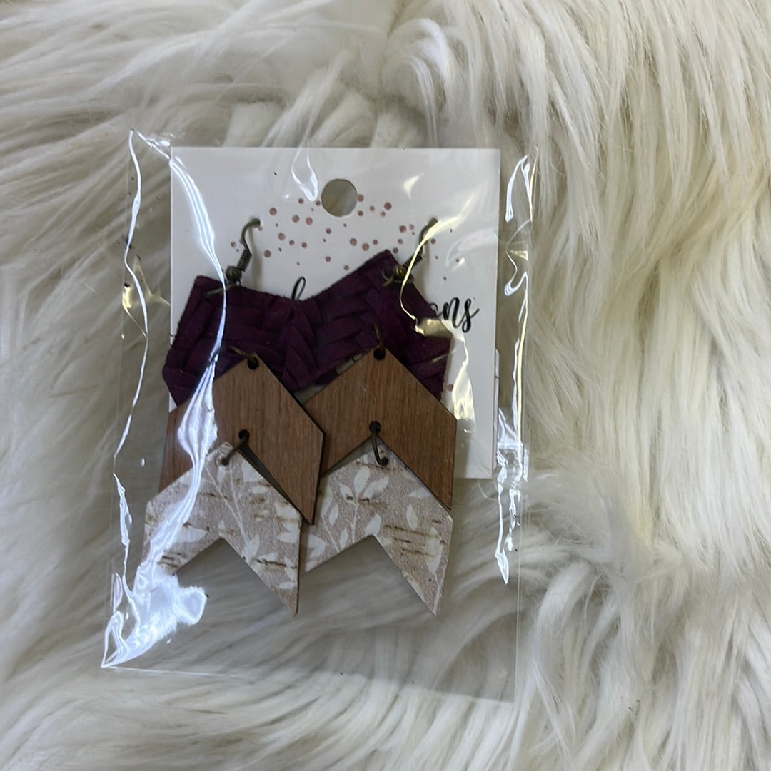 Wooden Burgundy Arrow Earrings