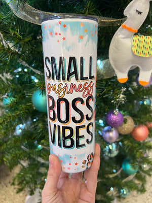 Small business boss vibes tumbler orange and teal